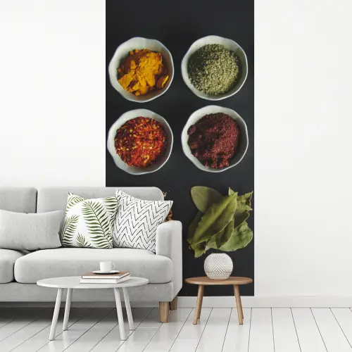 Pollepel - Specerijen - Kruiden - Groen - Bruin - Rustiek fotobehang vinyl groot -woonkamer