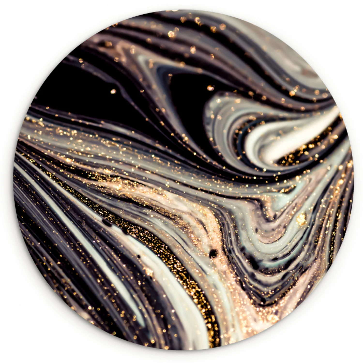 Marmerlook - Zwart - Goud - Wit - Glitter - Marmer Wandcirkel kunststof plaat 5mm dik klein -3d