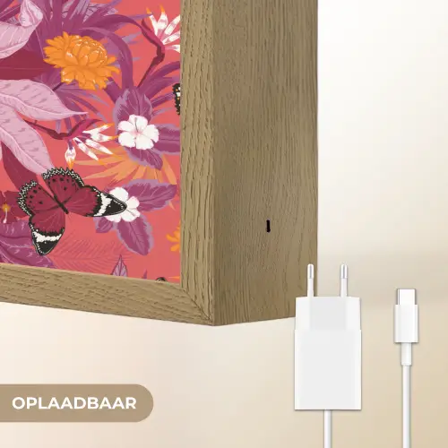 Zomer - Vlinder - Donker - Roze Light Box met batterij (Wandlamp) middel 907 -USP_websiteoplaadbaarNL