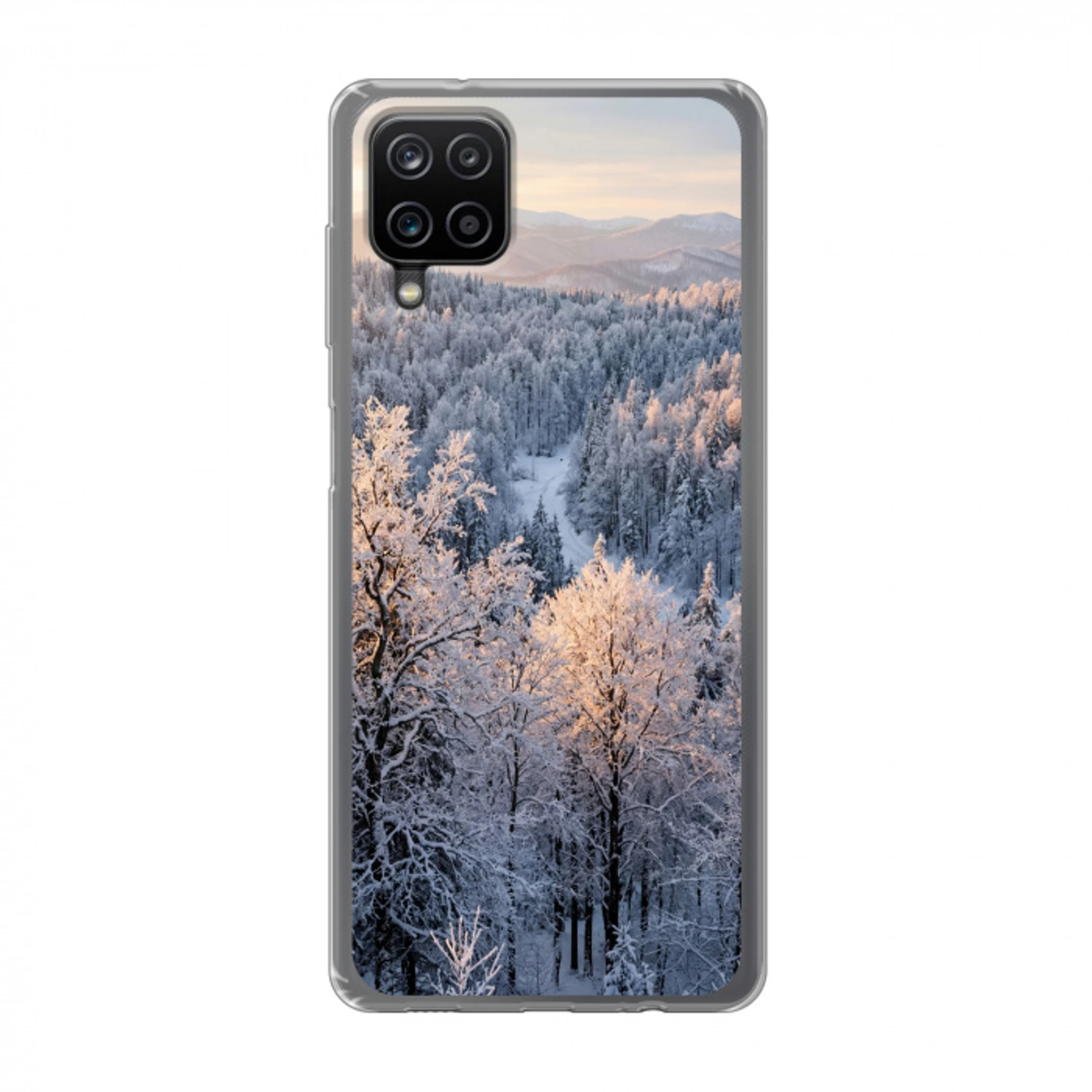 Bos - Bergen - Goud - Winter - Warm Telefoonhoesje Samsung Galaxy A12 klein -3d