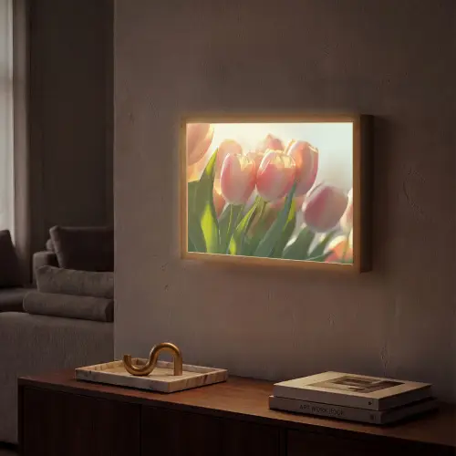 Tulpen - Roze - Zonnestralen Light Box met batterij (Wandlamp) middel -sfeer1