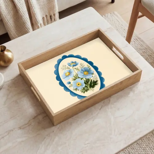 Lijst - Bloemen - Lichtblauw - Illustratie Dienblad Rechthoek middel -sfeer1