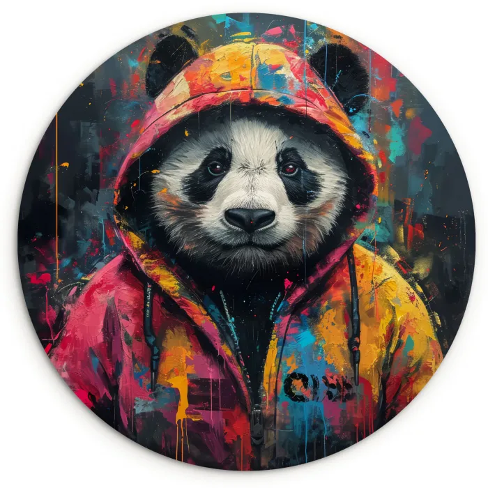 Graffiti - Panda - Jas - Kleurrijk Wandcirkel kunststof plaat 5mm dik klein -3d