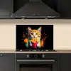 Kat - Eten - Patat - Graffiti - Abstract keuken achterwand spatscherm klein -sfeer1