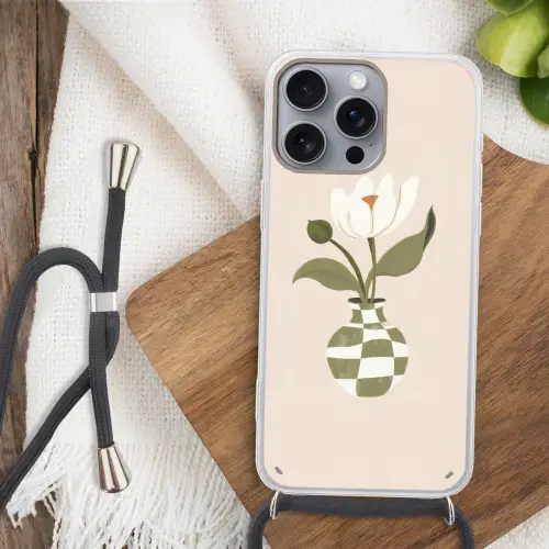 Vaas - Geruit - Bloem - Groen Hoesje iPhone 16 Pro Max met koord klein -sfeer4