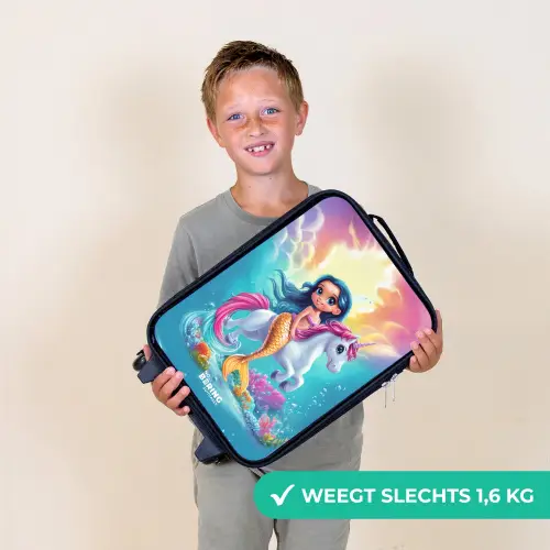 Zeemeermin met gouden staart met een witte eenhoorn Kinderkoffer - Zwart klein -sfeer4_NL