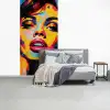 Vrouw - Gezicht - Kleurrijk fotobehang vinyl groot -slaapkamer