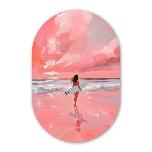 Roze - Surfen - Zee Wandcirkel Ovaal Forex klein -3d
