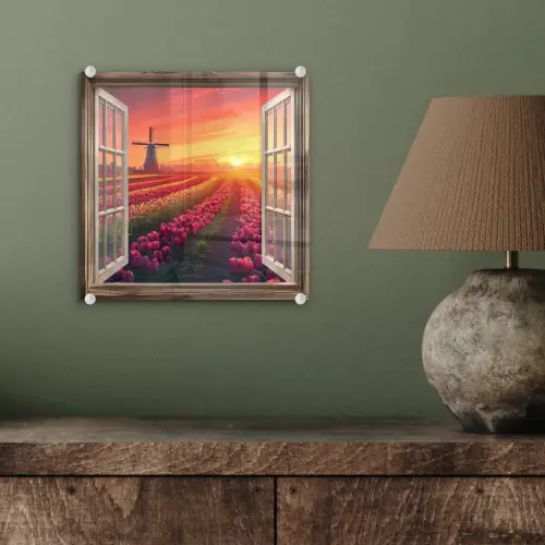 Doorkijk - Tulpen - Zonsondergang - Bloemen - Kleurrijk plexiglas 5mm klein -sfeer3