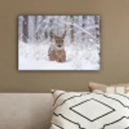 Hert - Sneeuw - Bos - Dieren - Vertederend canvas 2cm klein -sfeer3