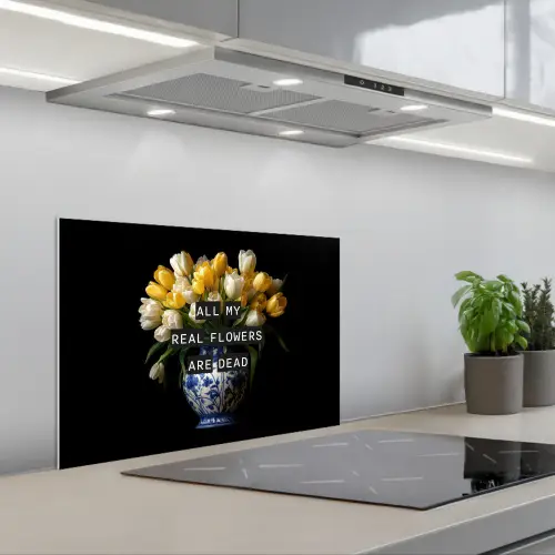 Quotes - Bloem - Tulp - Geel keuken achterwand spatscherm klein -3d_schuin
