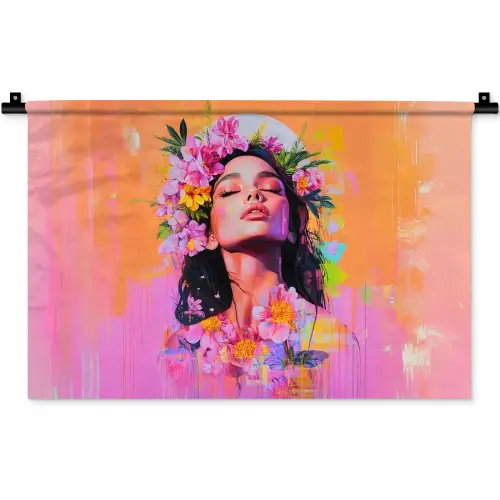 Portret - Bloemenkroon - Vrouw Wandkleed katoen klein -zz3d