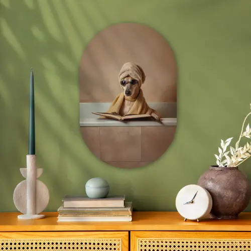 Bad - Hond - Boek - Zonnebril Wandcirkel Ovaal Forex klein -sfeer2