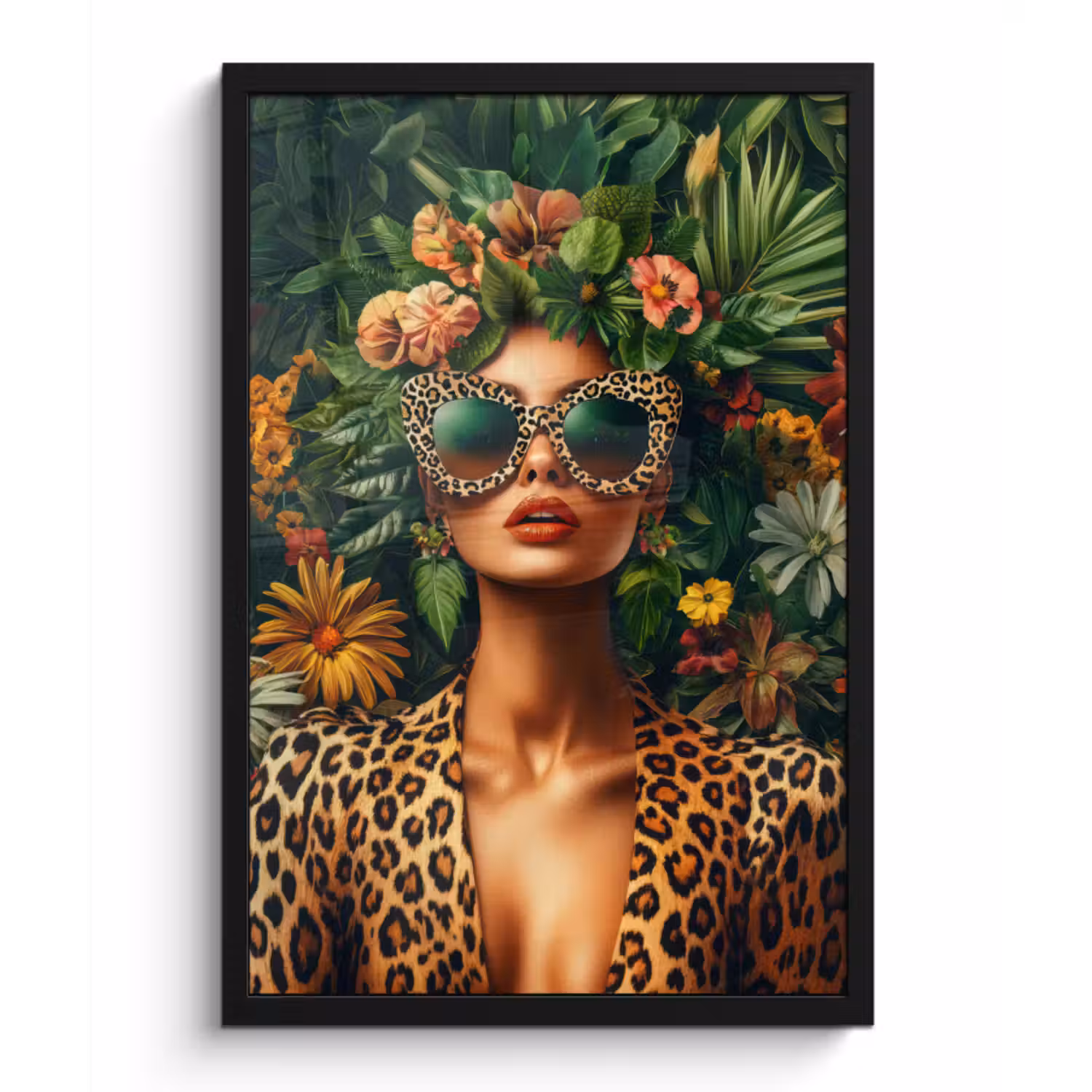 Poster met lijst - Vrouw - Panterprint - Jungle - Natuur - Luxe