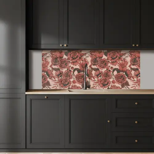 Roos - Patroon - Bloemen keuken achterwand 2 middel 871 -sfeer1