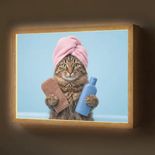 Kat - Handdoek - Washand - Zeep Light Box met batterij (Wandlamp) middel -z3d_website