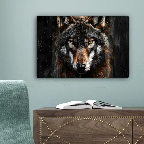 Dieren - Wolf - Portret - Zwart - Bruin canvas 2cm klein -sfeer4