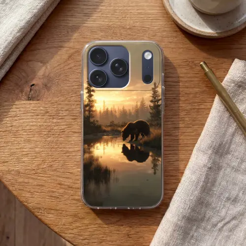 Beer - water - Bos - Ochtendlicht Telefoonhoesje iPhone 17 Pro klein -sfeer1