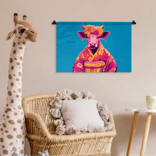 Koe - Bloemenkrans - Oorhangers - Kimono Wandkleed katoen klein -wsfeer5_kind