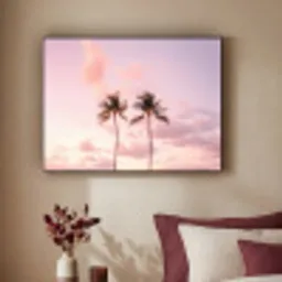 Palmbomen - Paars - Wolken - Lucht Textielframe zwart klein -sfeer1