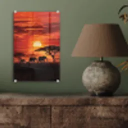 Savanne - Olifanten - Zonsondergang plexiglas 5mm klein -sfeer3