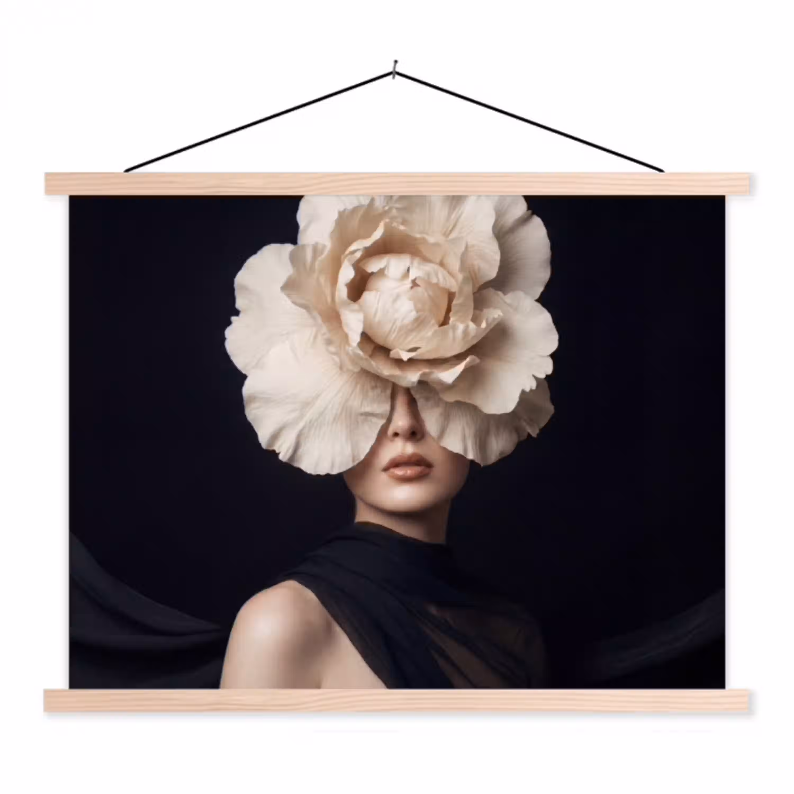 Roos - Tijdloos - Zwart textielposter latten blank klein -3d