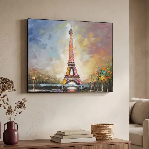 Eiffeltoren - Schilderij - Olieverf - Parijs Textielframe zwart klein -sfeer3