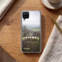 Schapen - Rij - Weide - Dieren - Platteland Telefoonhoesje Samsung Galaxy A12 klein -sfeer1