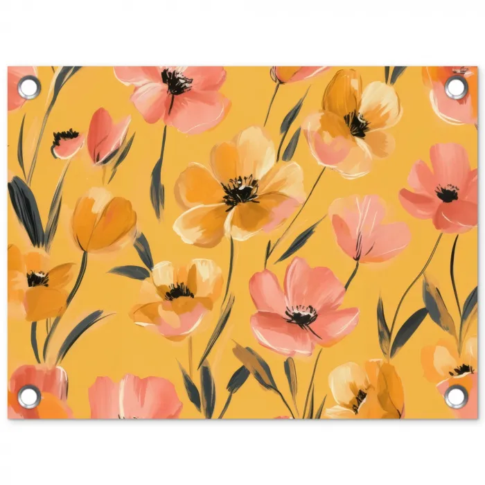 Bloemen - Geschilderd - Geel tuinposter los doek klein -3d