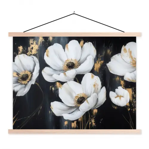 Bloemen - Wit - Abstract textielposter latten blank klein -3d
