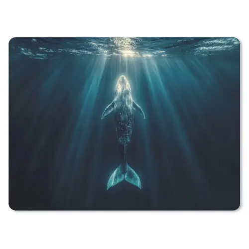 Walvis - Water - Zonnestralen - Blauw muismat rubber klein -3d