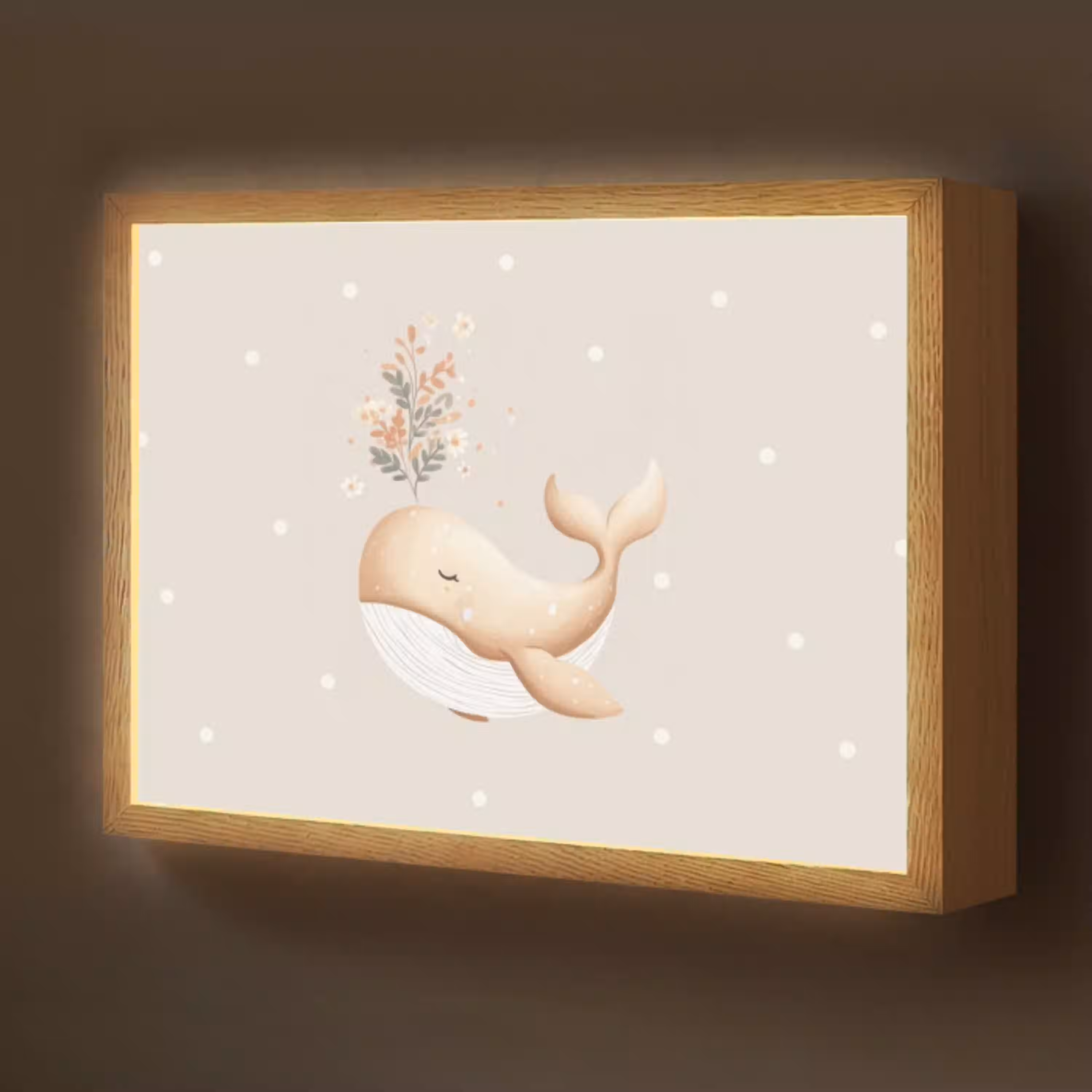 Walvis - Minimalistisch - Bloemen - Stippen Light Box met batterij (Wandlamp kind) middel -z3d_website