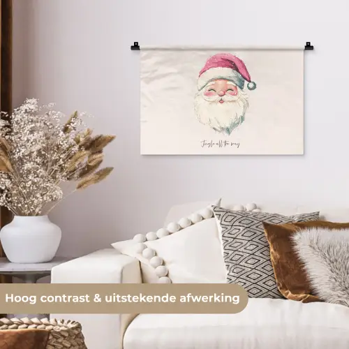 Kerstman - Kerst - Quote - Beige Wandkleed katoen klein -sfeer1