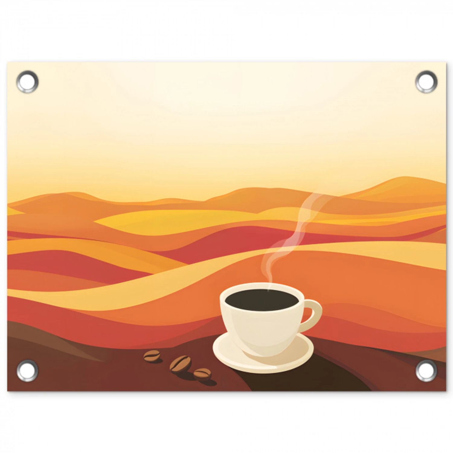 Koffie - Landschap - Oranje - Koffiebonen tuinposter los doek klein -3d