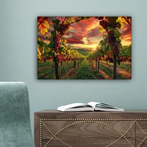 Wijngaard - Druiven - Zonsondergang canvas 2cm klein -sfeer4