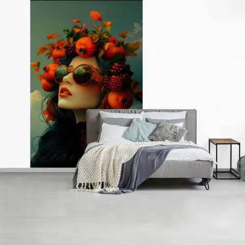Vrouw - Granaatappel - Herfst - Zonnebril fotobehang vinyl groot -slaapkamer