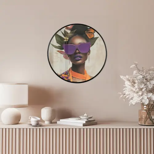 Vrouw - Zonnebril - Vlinder - Bloemen Fotolijst rond zonder passe partout klein -sfeer3