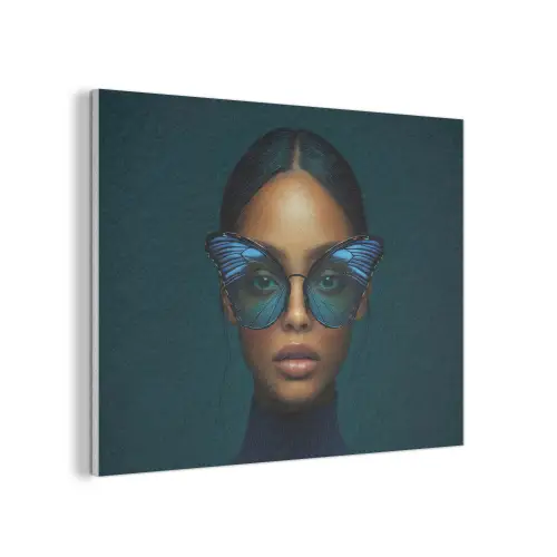 Vrouw - Vlinder - Bril - Blauw - Modern - Portret PET vilt klein -3d