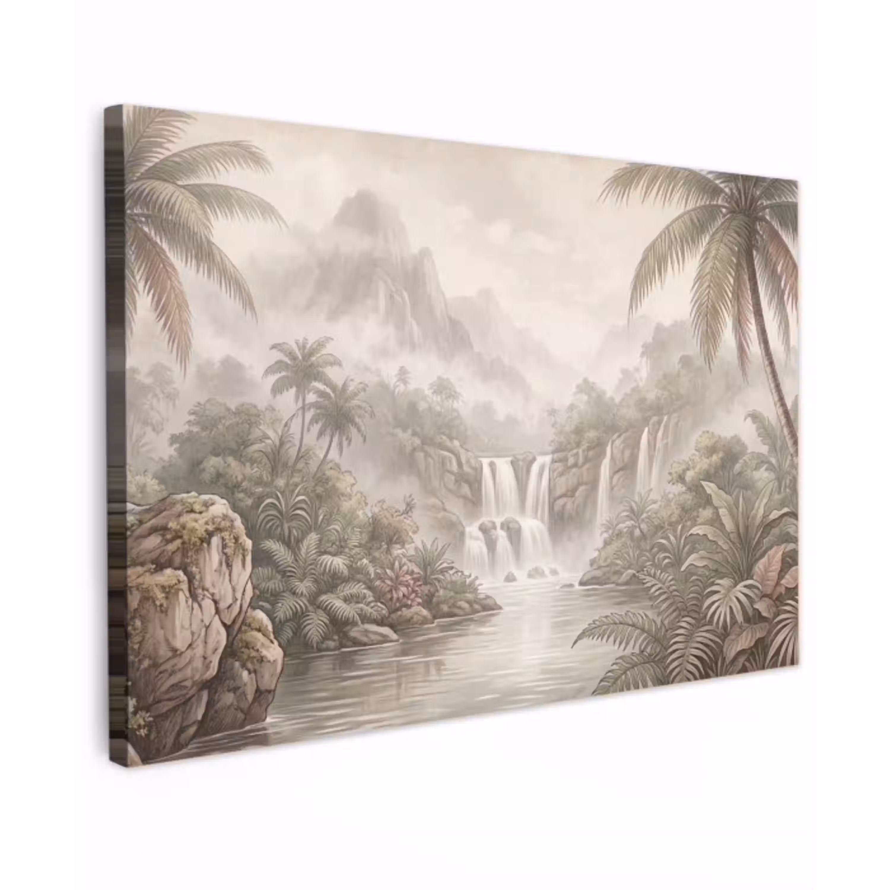 Jungle - Watervallen - Tropisch - Illustratie canvas 2cm klein -z3d