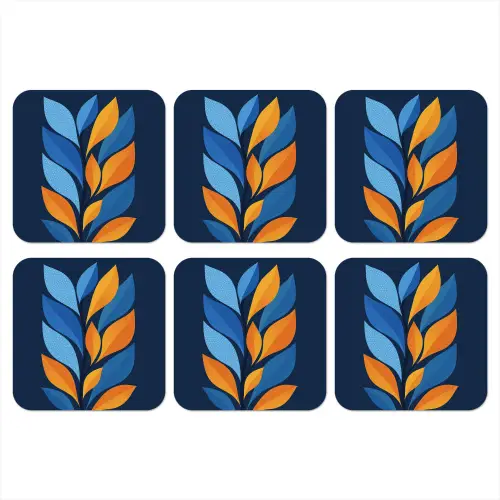 Abstract - Bladeren - Blauw onderzetter kurk middel -3d