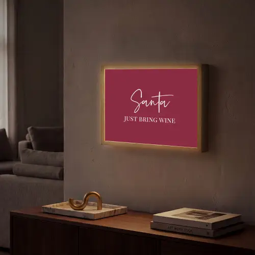 Santa - Wine - Rood - Kerst - Kerstman Light Box met batterij (Wandlamp) middel -sfeer1