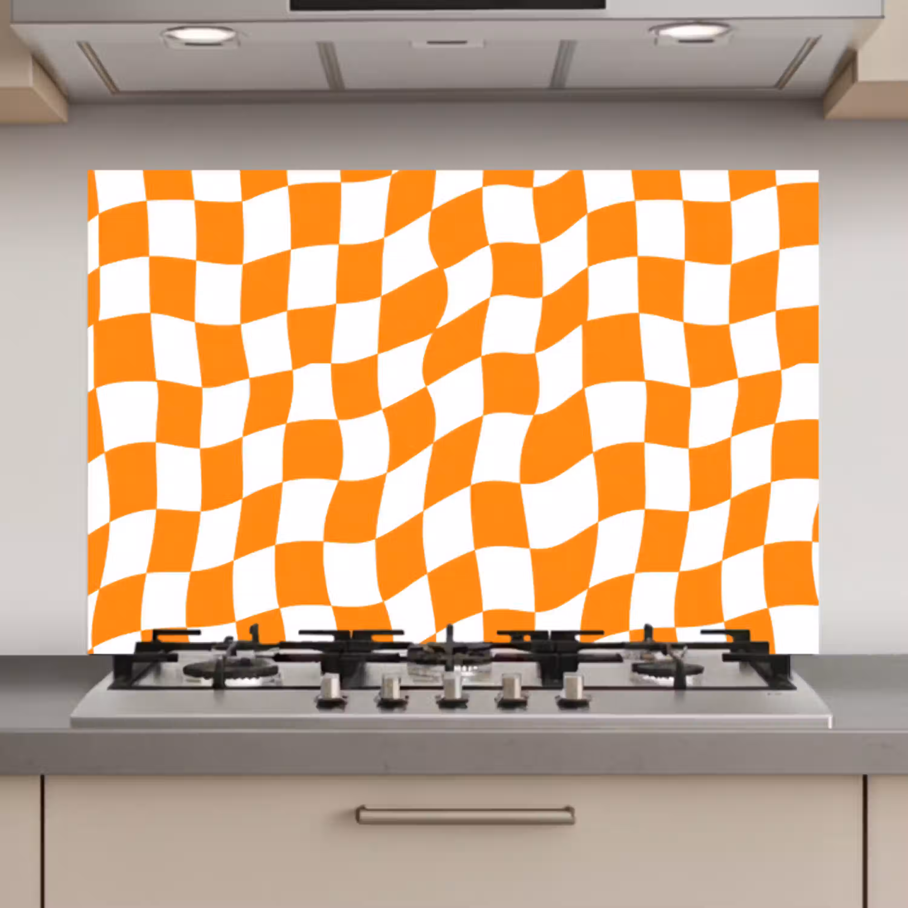 Golvend - Patroon - Oranje keuken achterwand spatscherm klein 900 -3d_website