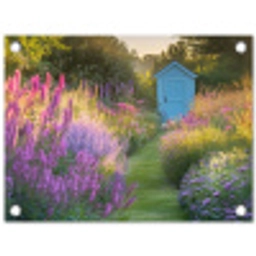 Tuinhuisje - Blauw - Bloemen tuinposter los doek klein -3d