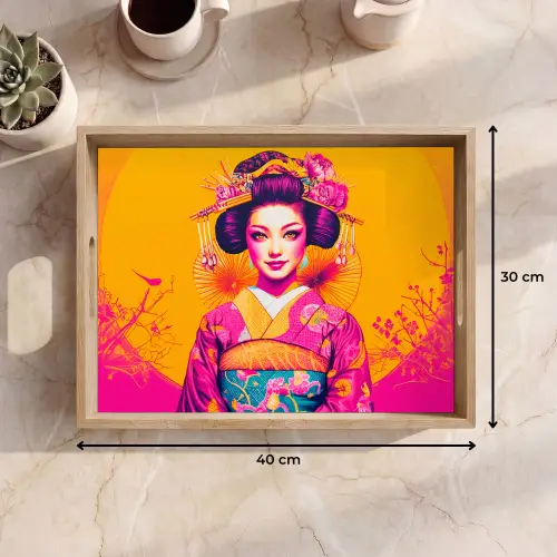 Bloemen - Vrouw - Kimono - Roze Dienblad Rechthoek middel -USP_Formaat