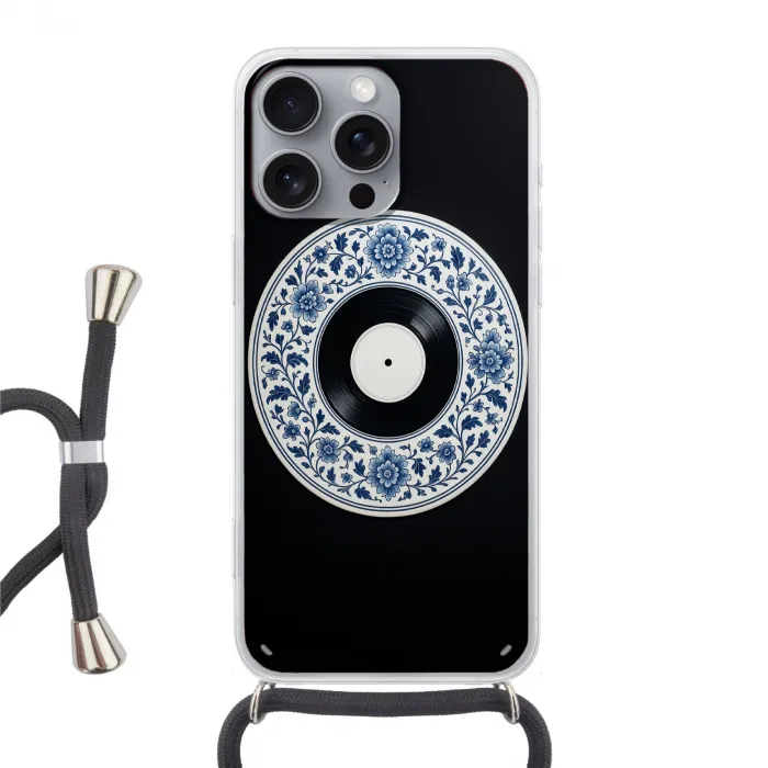 Vinyl - LP - Delfts Blauw - Muziek Hoesje iPhone 16 Pro Max met koord klein -3d