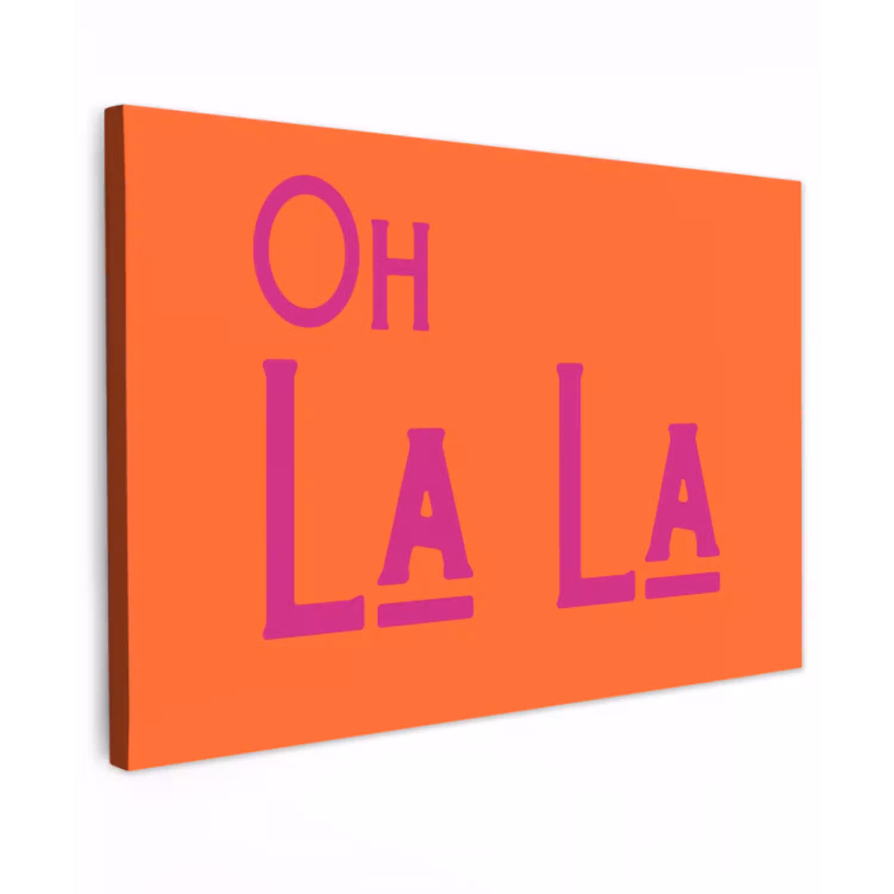Oh la la - Oranje - Roze - Scheeflettertype canvas 2cm klein -z3d