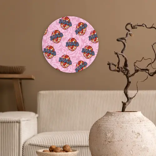 Disco - Bal - Patroon - Roze Wandcirkel kunststof plaat 5mm dik klein 188 -sfeer1
