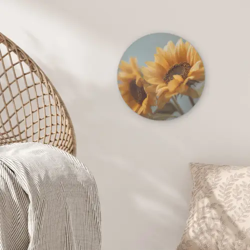 Zonnebloemen - Geel - Wazig Akoestische PET Vilt - Rond klein -sfeer4