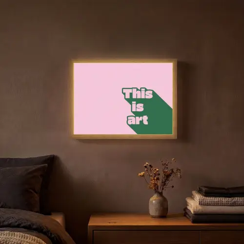 Groen - Teskt - This is art - Roze Light Box met batterij (Wandlamp) middel -sfeer4