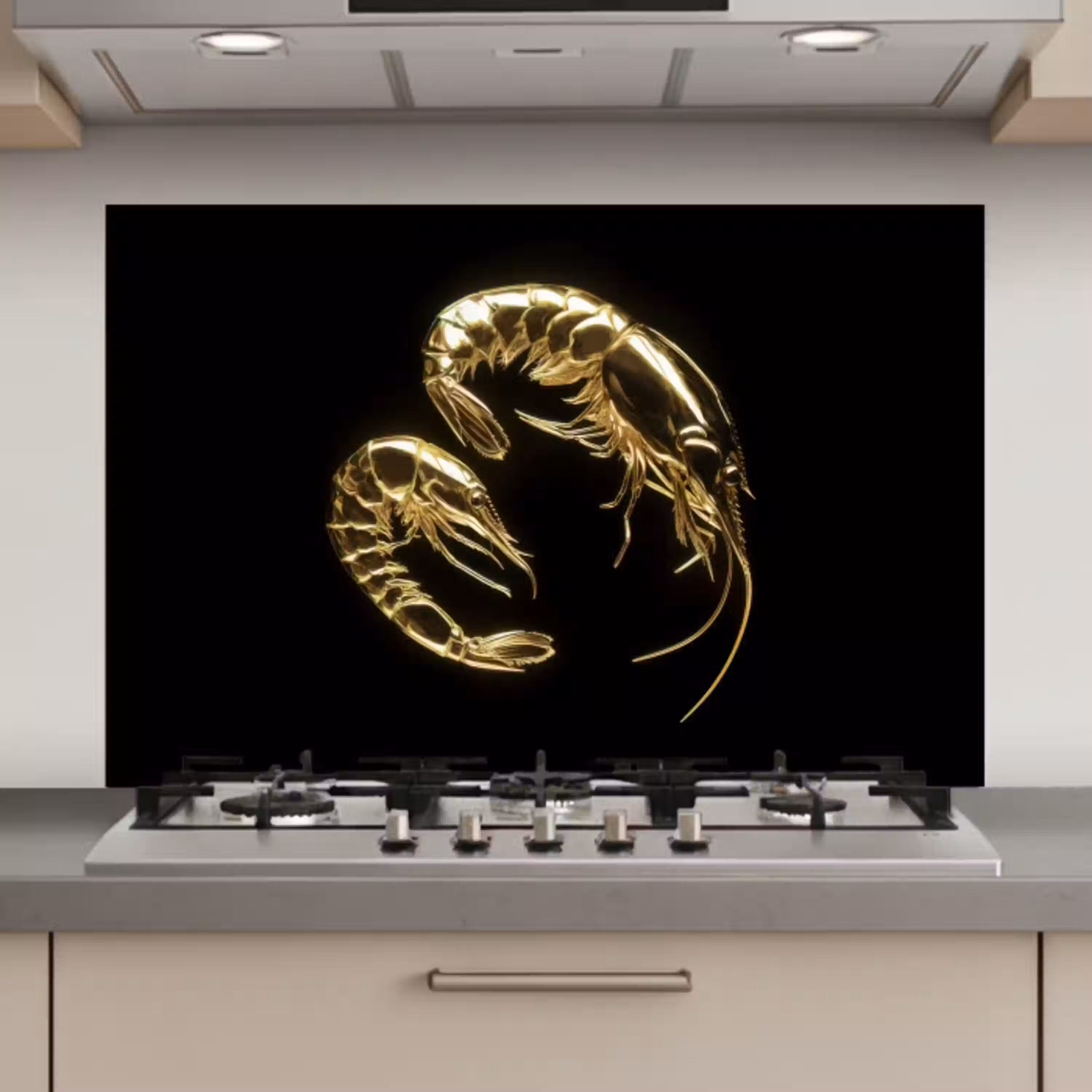 Garnalen - Zwart - Goud - Dieren keuken achterwand spatscherm klein -3d_website